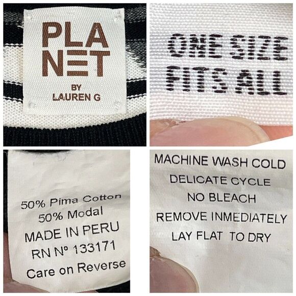 Planet by Lauren G Striped Oversized Sweater OSFM Black White Gray Striped - Picture 6 of 8